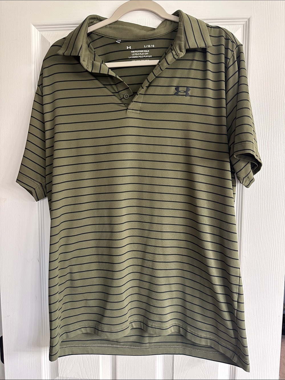 Under Armour Olive Striped Performance Polo - Men's. “Playoff polo”